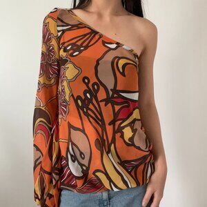 Morgan de Toi Vintage Retro Groovy Orange One-sleeve Top Blouse Dress